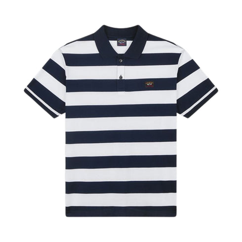 Polo Uomo Iconica a righe con badge Blu bianco PAUL & SHARK- Francavilla Moda
